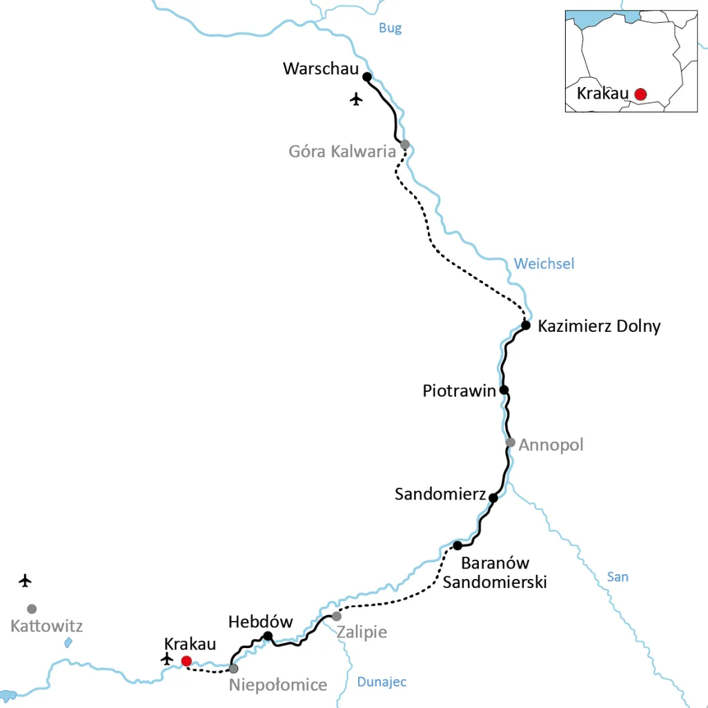 Map of the cycle tour in Poland