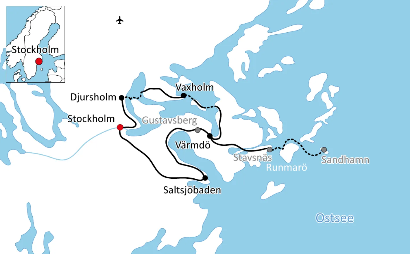 Map for the cycling tour through Stockholm‘s archipelago