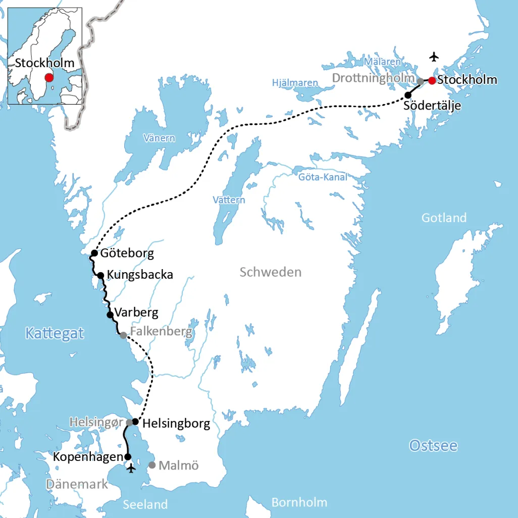 Map of bike tour from Stockholm to Copenhagen