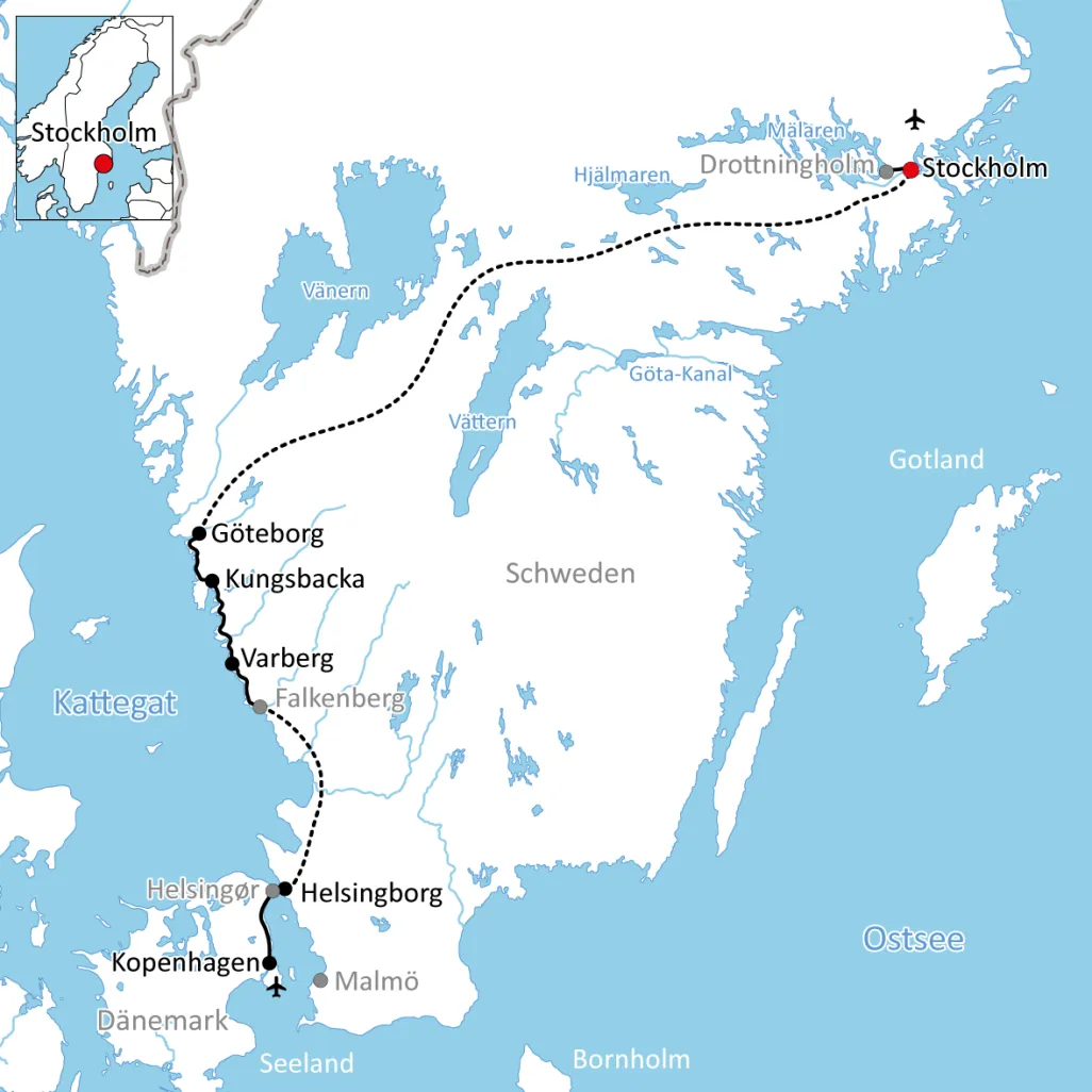 Map for the bike tour from Stockholm to Copenhagen