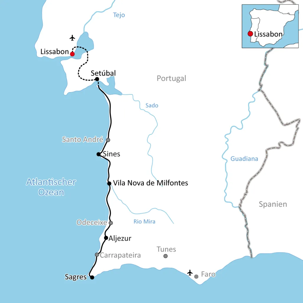 Map for your cycling vacation in Portugal