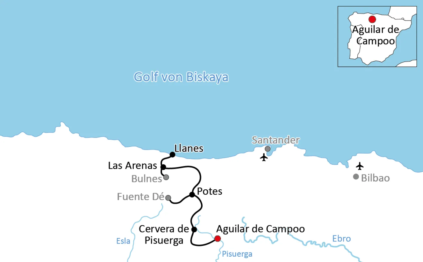 Map of the bike tour in Asturias