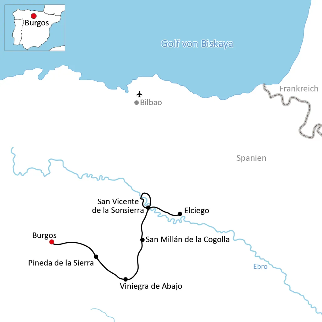 Map of bike tour trough La Rioja