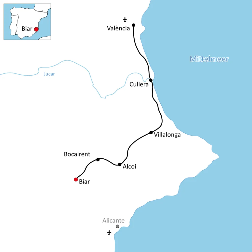 Map to the bike tour in spain