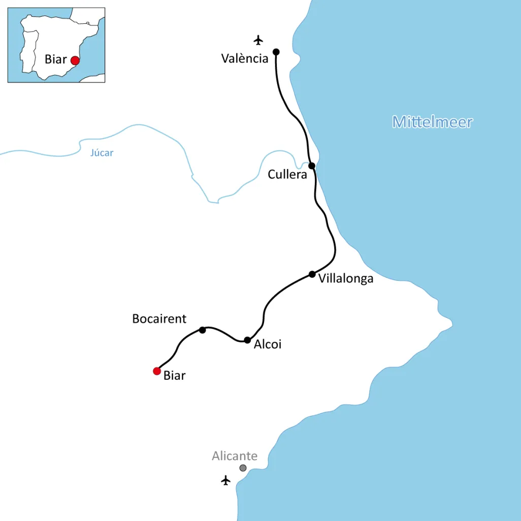 Map of the bike tour in Spain: The Costa Blanca Hinterland