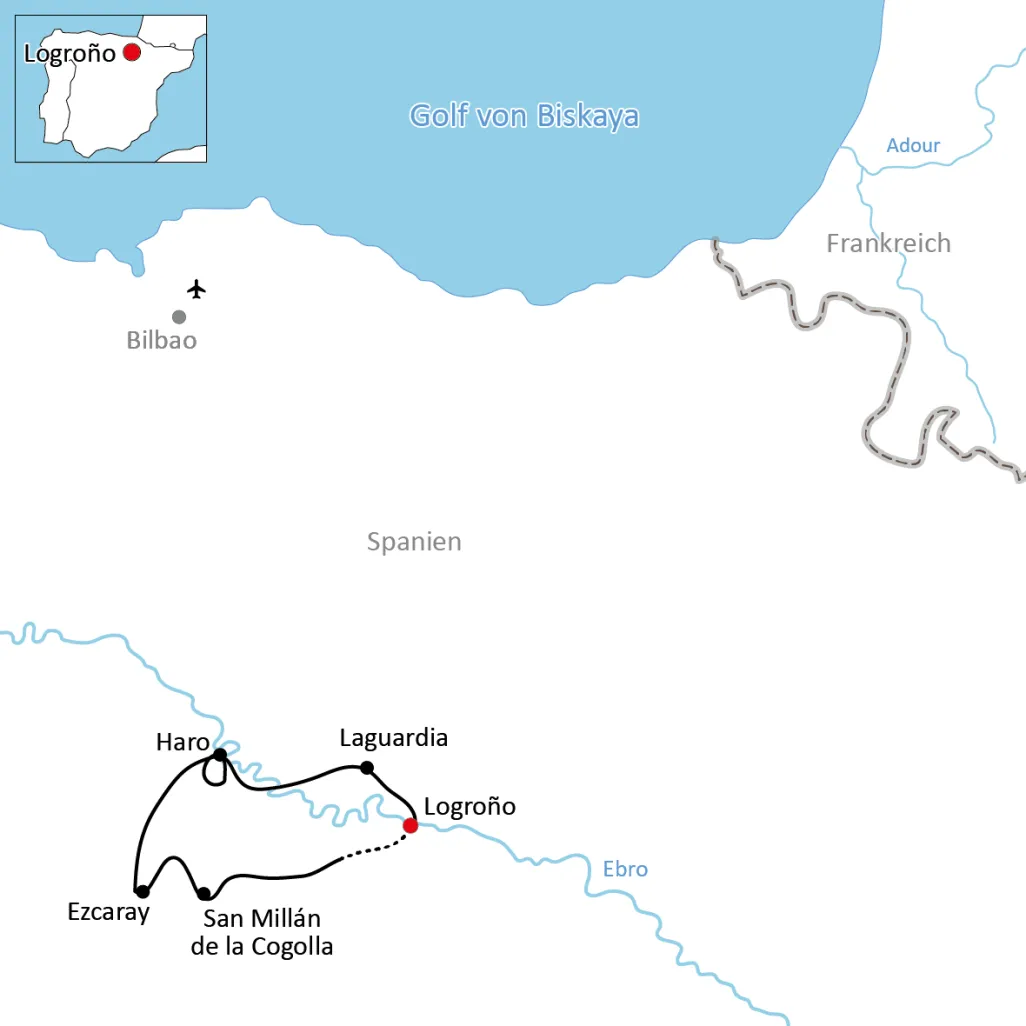 Map of the circular tour in La Rioja