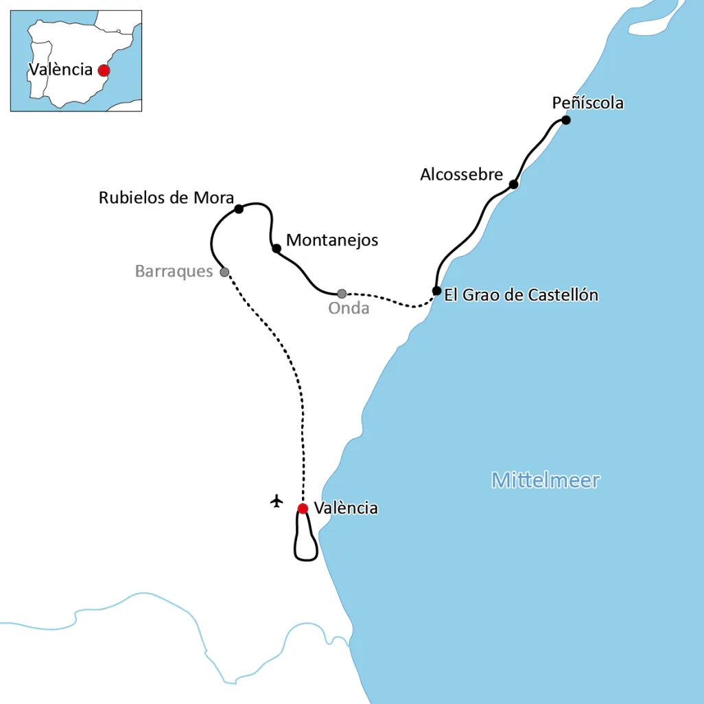 Map of the bike tour around Valencia