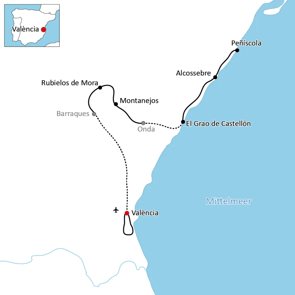 Map of bike tour around Valencia