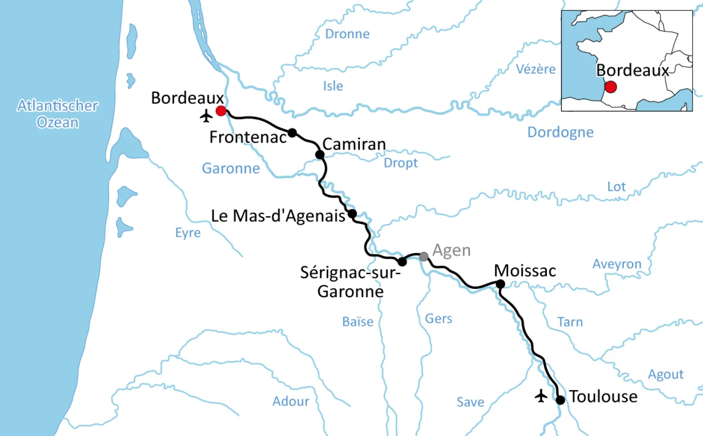 Map of the Cycle Tour in Southern France