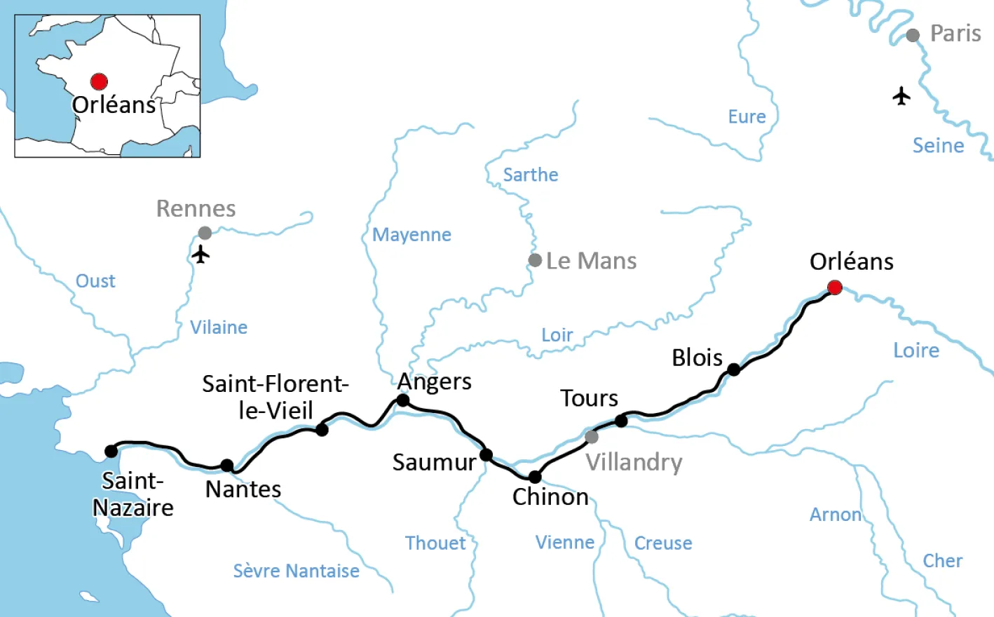 Loire cycling tour map for sporty people