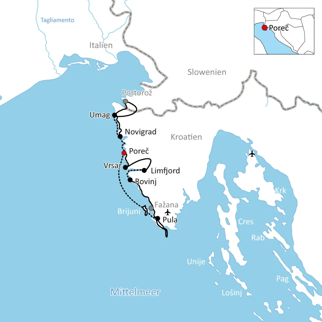 Map to bike and boat in Istria