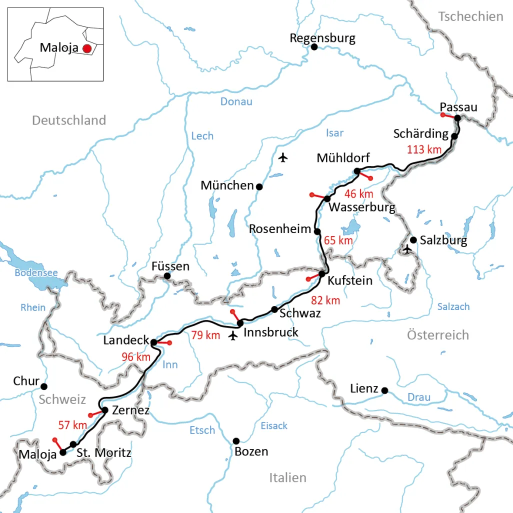 Inn cycle route overview map