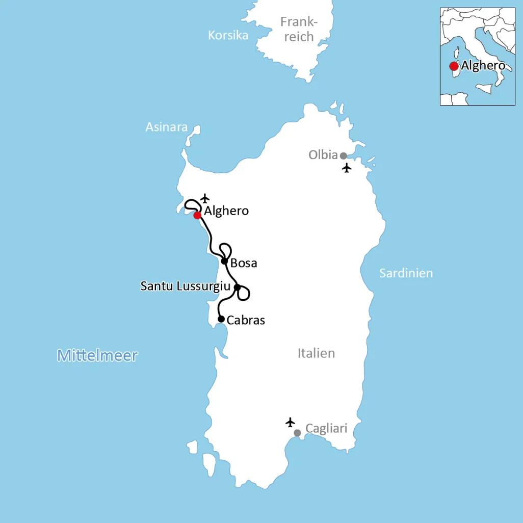 Map of the Sardinia West Coast Bike Tour