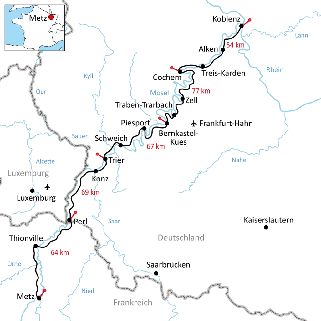 Overview map, Moselle cycle path