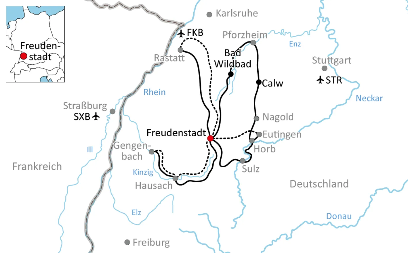 Map of the 5-valley cycle tour in the Black Forest