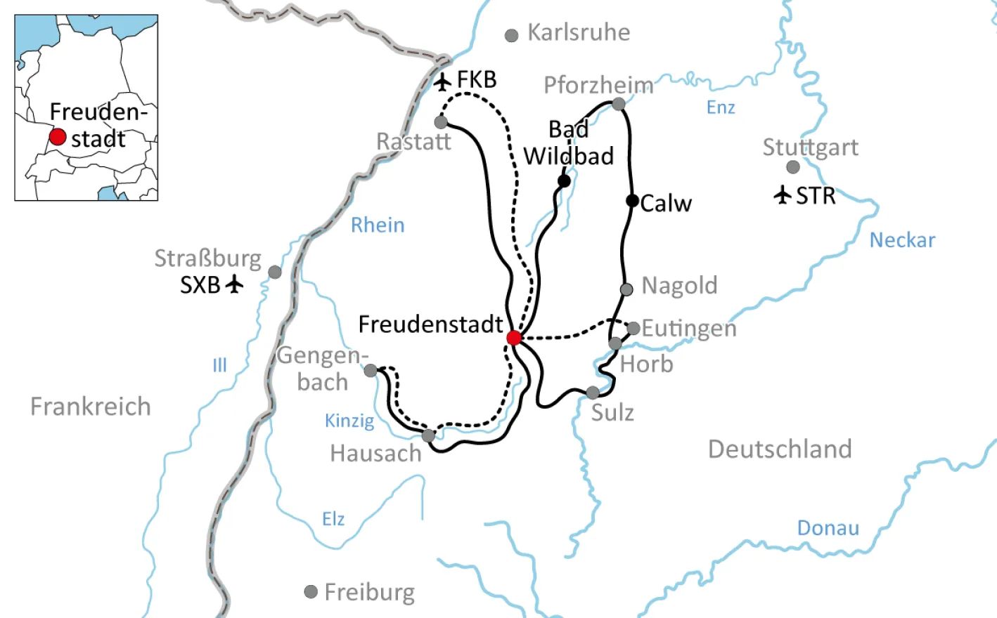 Map of the 5 valleys bike tour in the Black Forest
