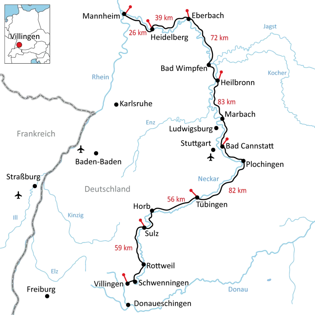 Map Neckar cycle path