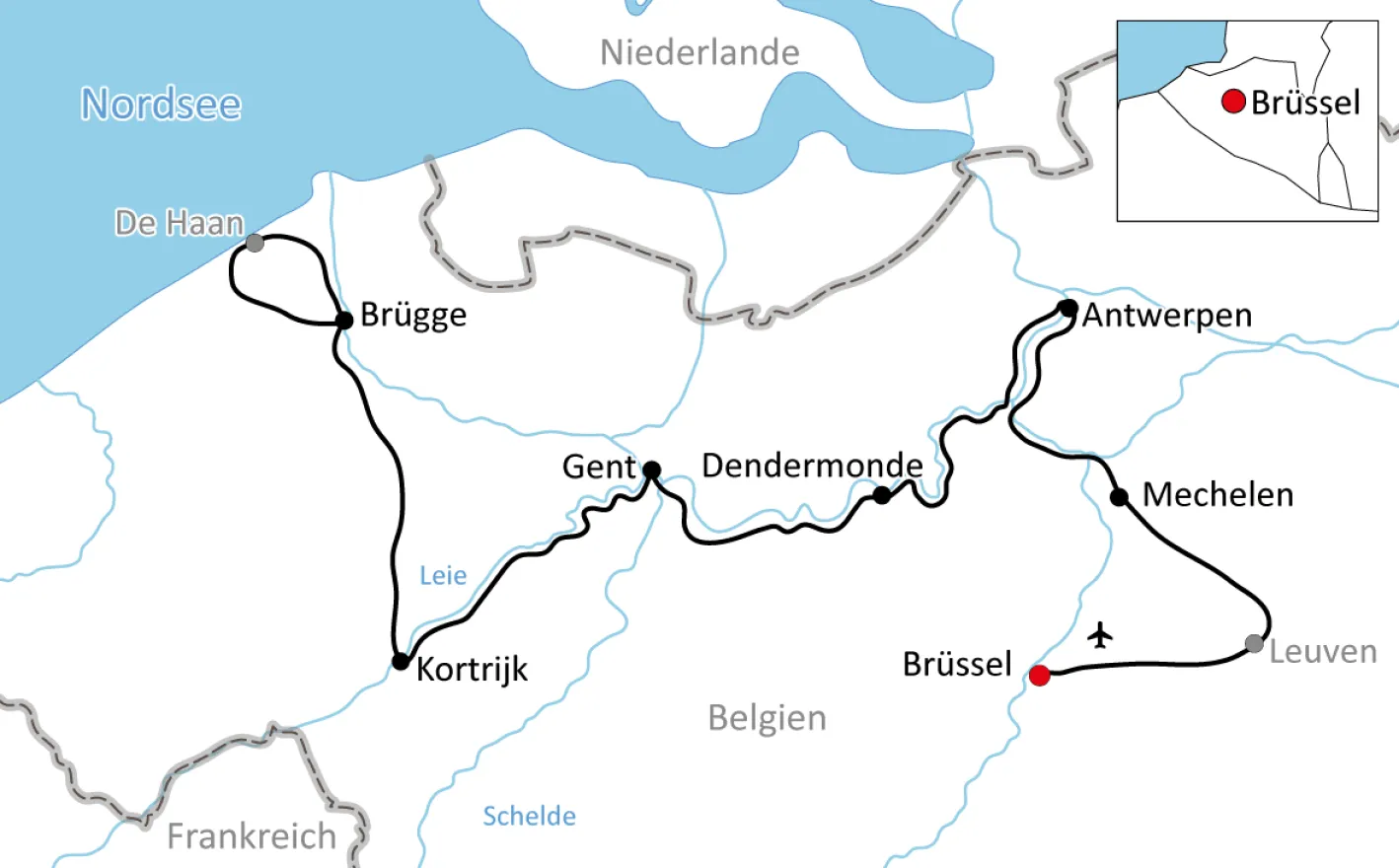 Map of the Bike tour in Flanders
