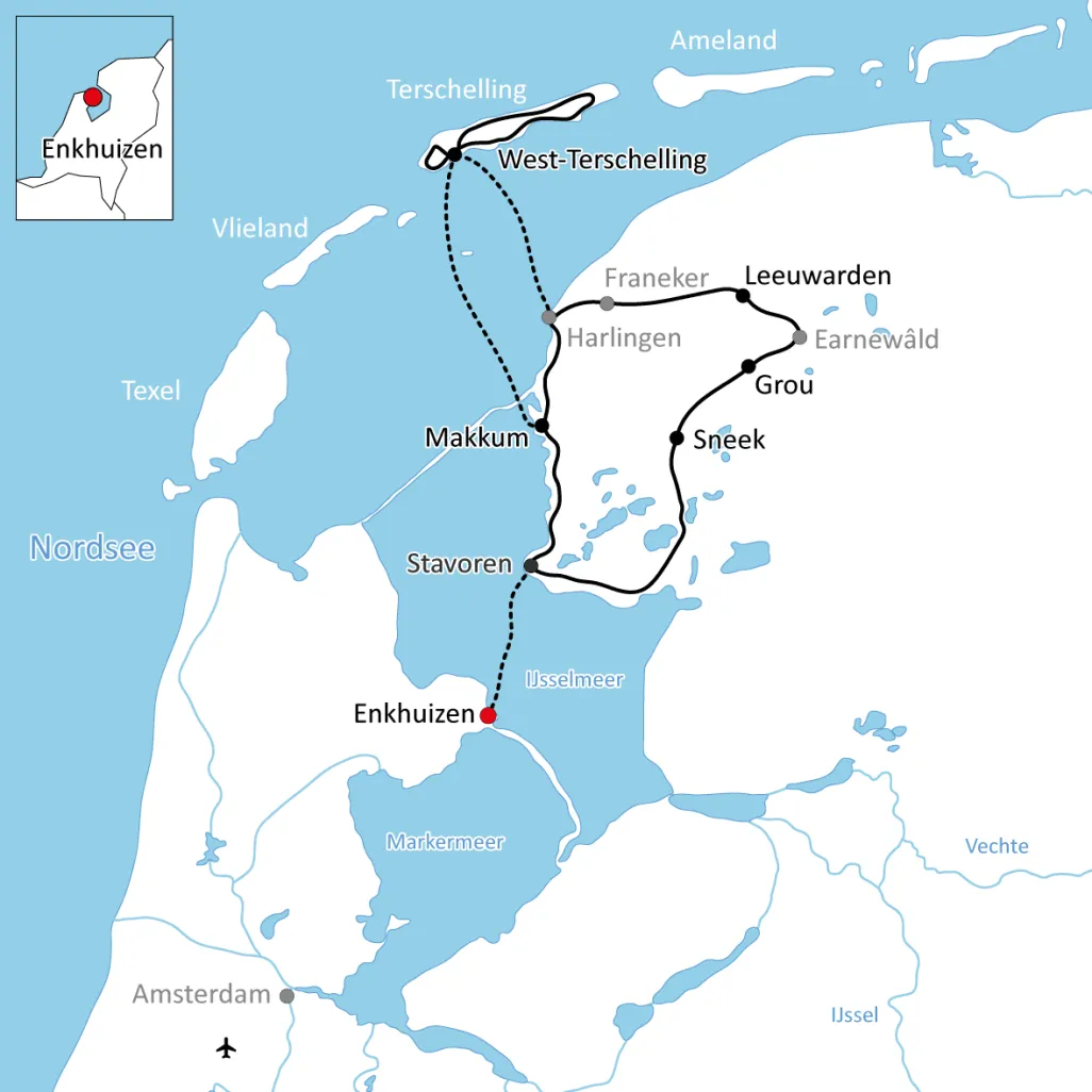 Map to bike and ship in Friesland