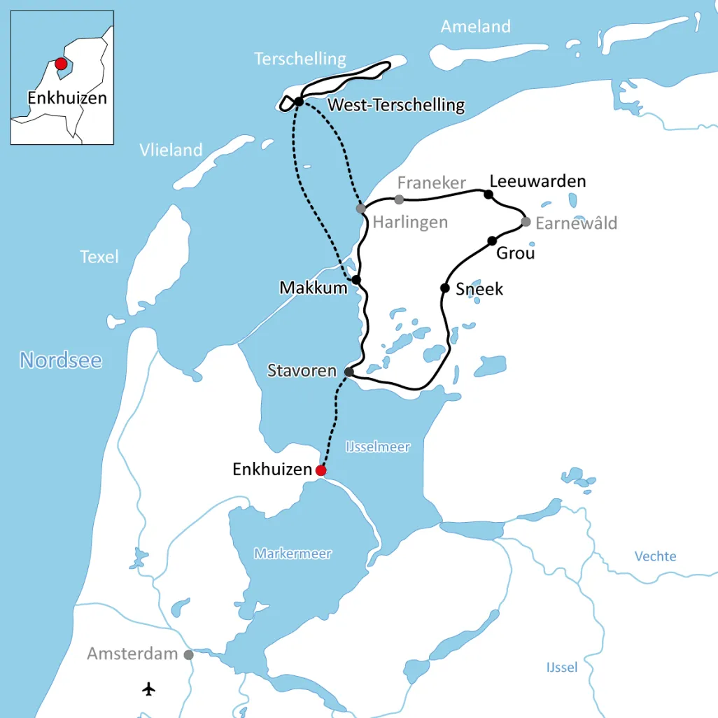 Map of bike and boat in Friesland