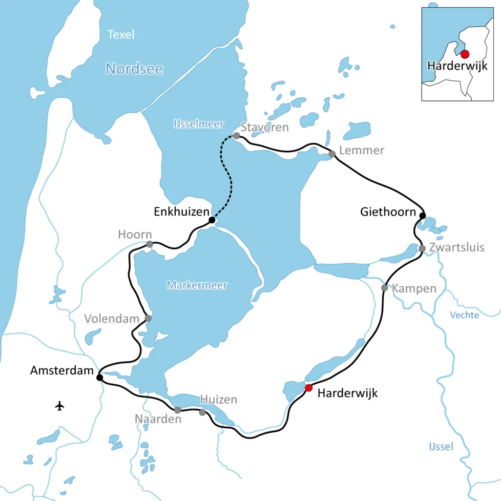 Map of the Cycling tour around Amsterdam for the sporty