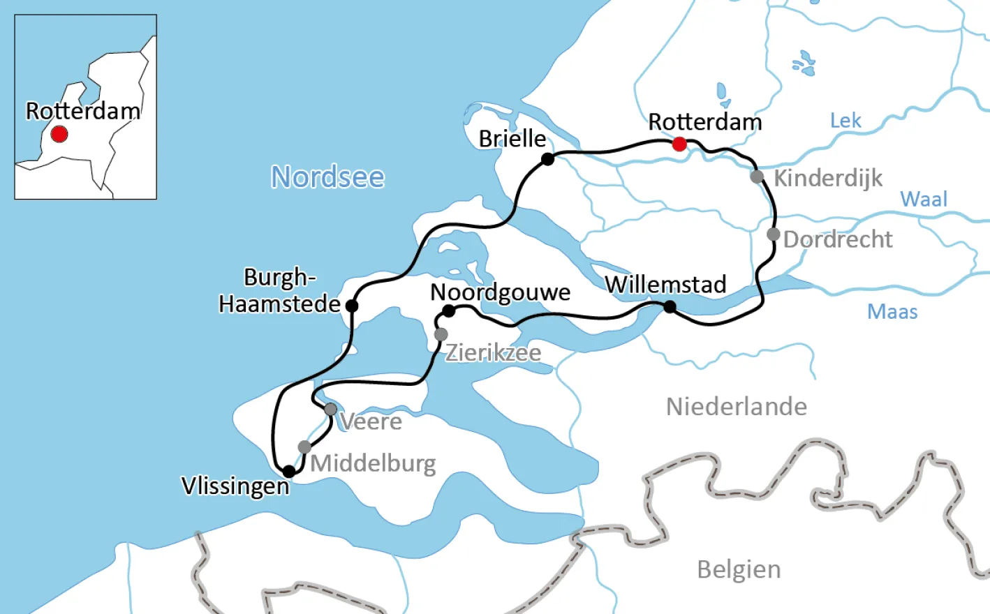 Map of the bike tour from Rotterdam