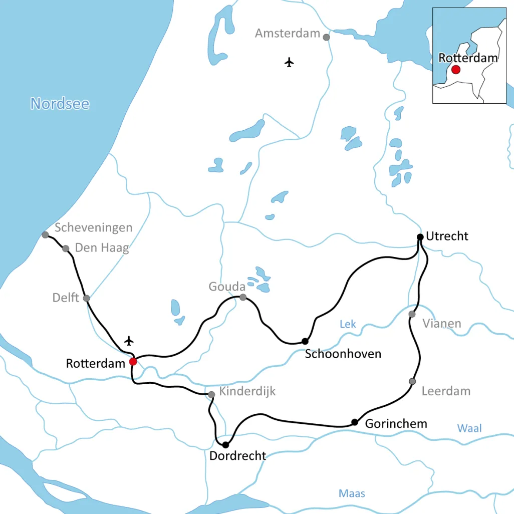 Map for the trip by bike and boat on the IJsselmeer