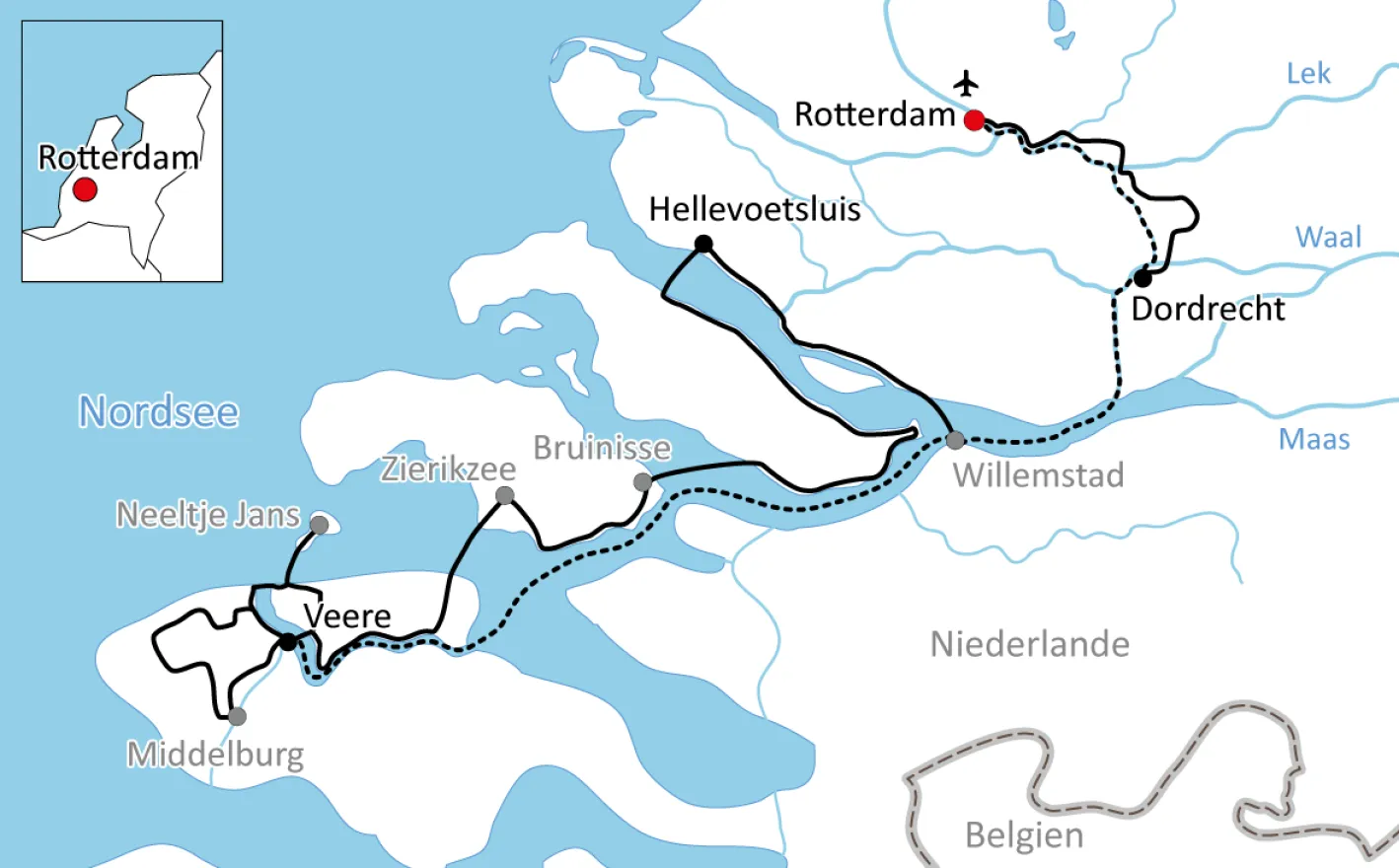 Map of bike and boat in Zeeland