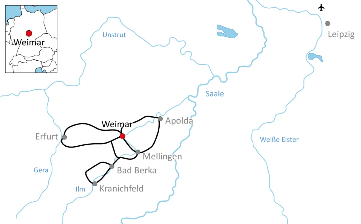 Map for centre based tour Weimar