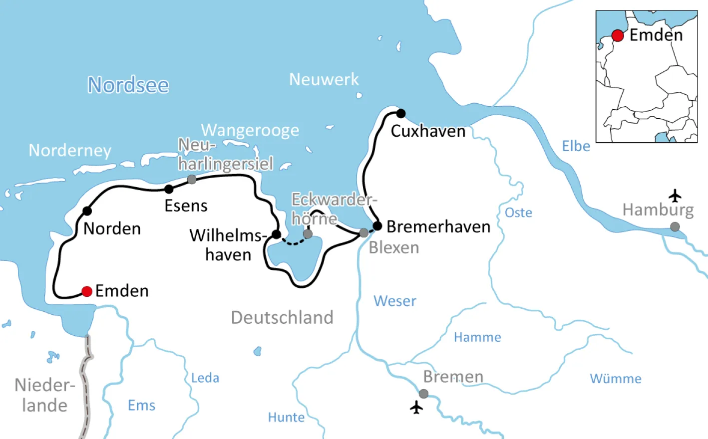 Map of the North Sea Cycle Tour