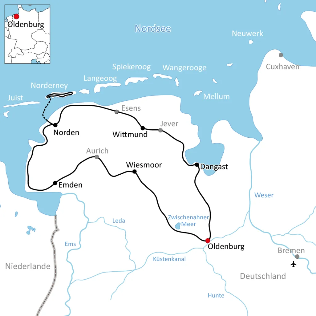 Map for Cycle tour through East Frisia