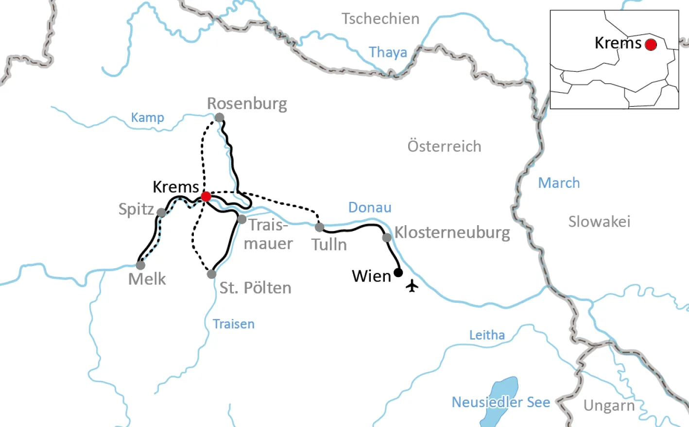 Map of the bike tour through the Wachau