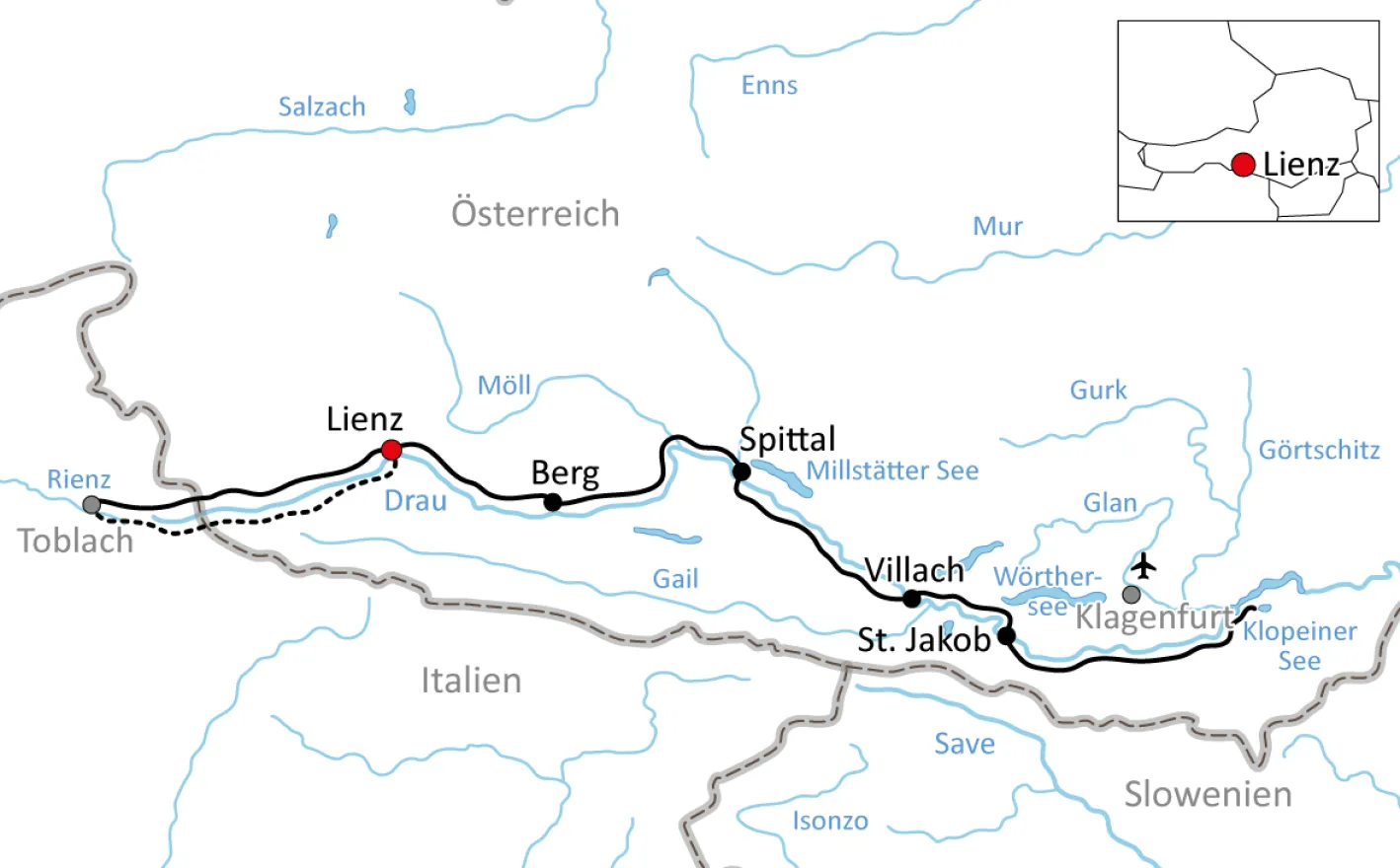 Map of the Cycling holiday along the Drava river