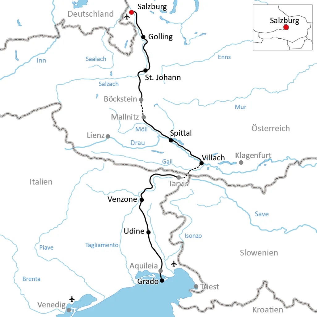 Map of the Alpe Adria Cycle Route