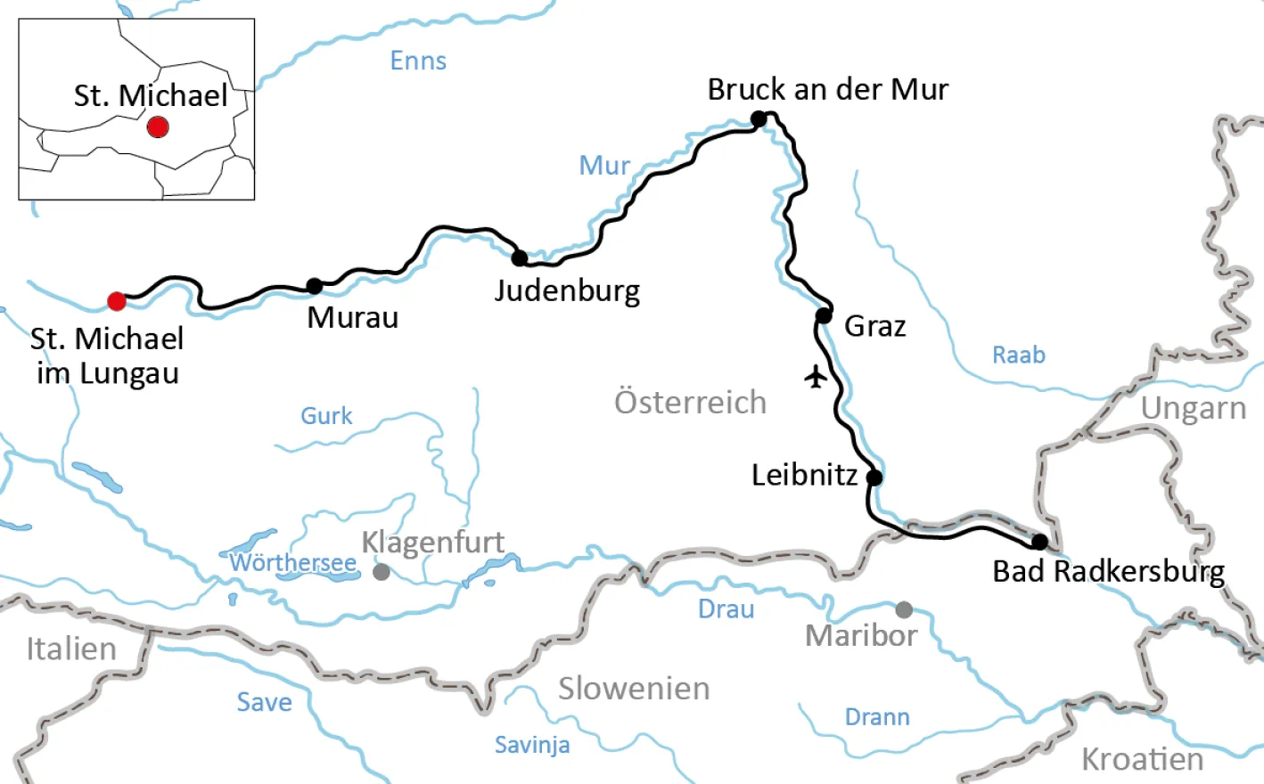 Map of the Mur Cycle Path