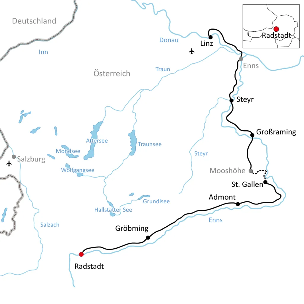 Map of the Enns Cycling Tour