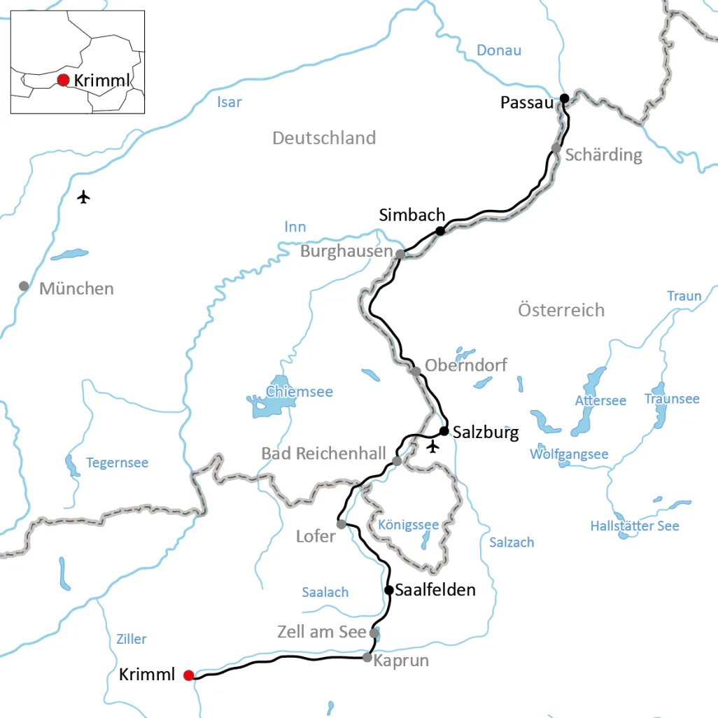 Bike tour from Krimml to Passau for sporty cyclists
