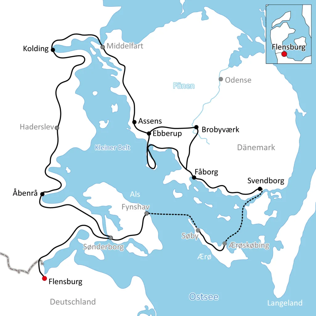Map cycle tour along Lillebælt