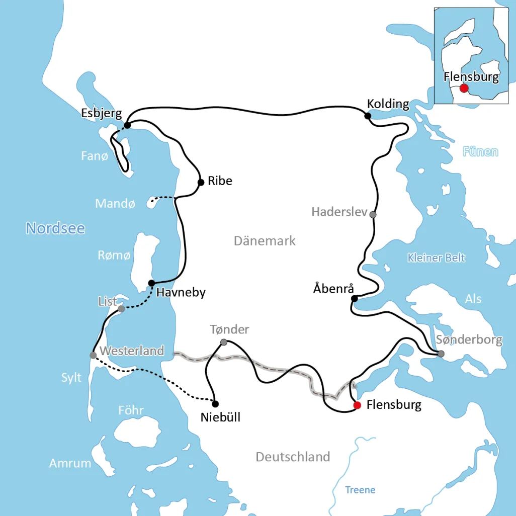 Map to the South Jutland circuit for sporty people