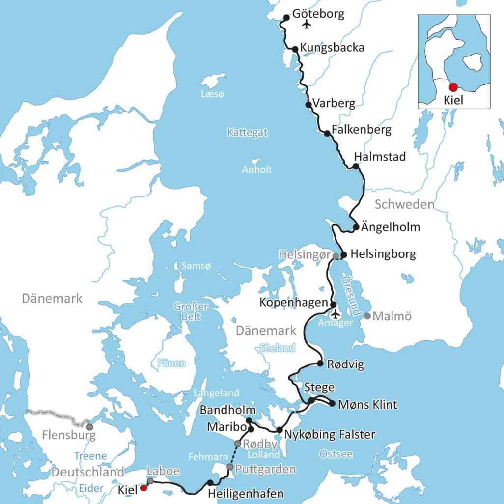 Cycle tour from Kiel to Gothenburg - Tour map
