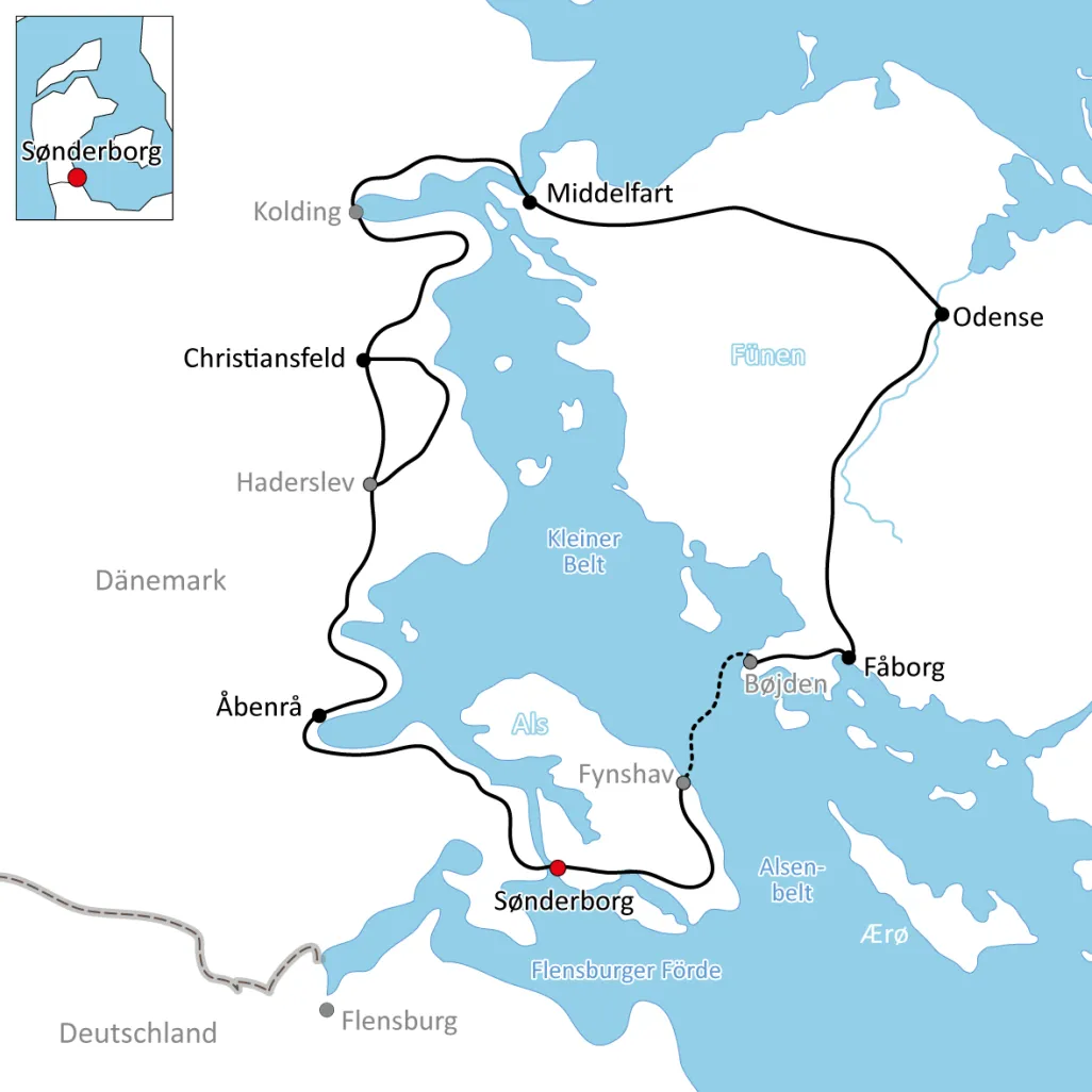 Map for cycling tour around the Little Belt