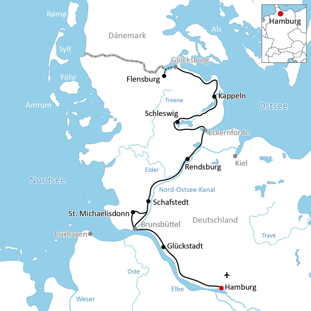 Map for the cycling vacation in Schleswig-Holstein