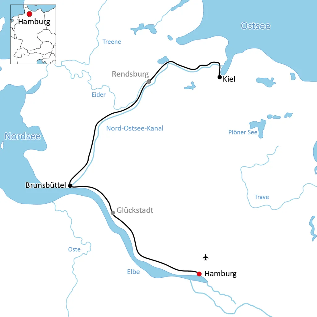 Map of the cycle tour along the Kiel Canal
