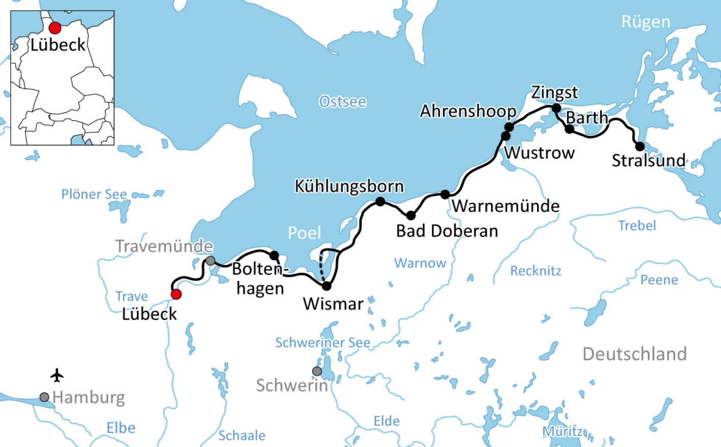 Map for the Baltic Sea Coast Cycle Route