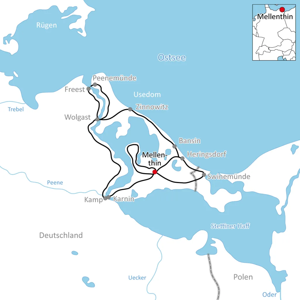 Map for your cycling vacation on Usedom