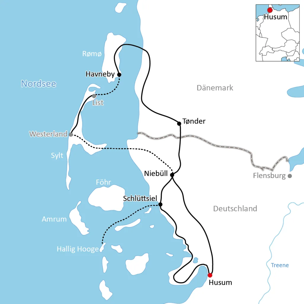 Map for the Bike tour to Sylt, Rømø und Hooge