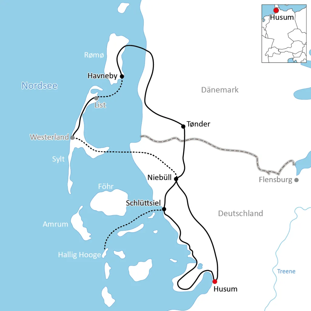 Map for the cycle tour to Hooge, Sylt and Rømø