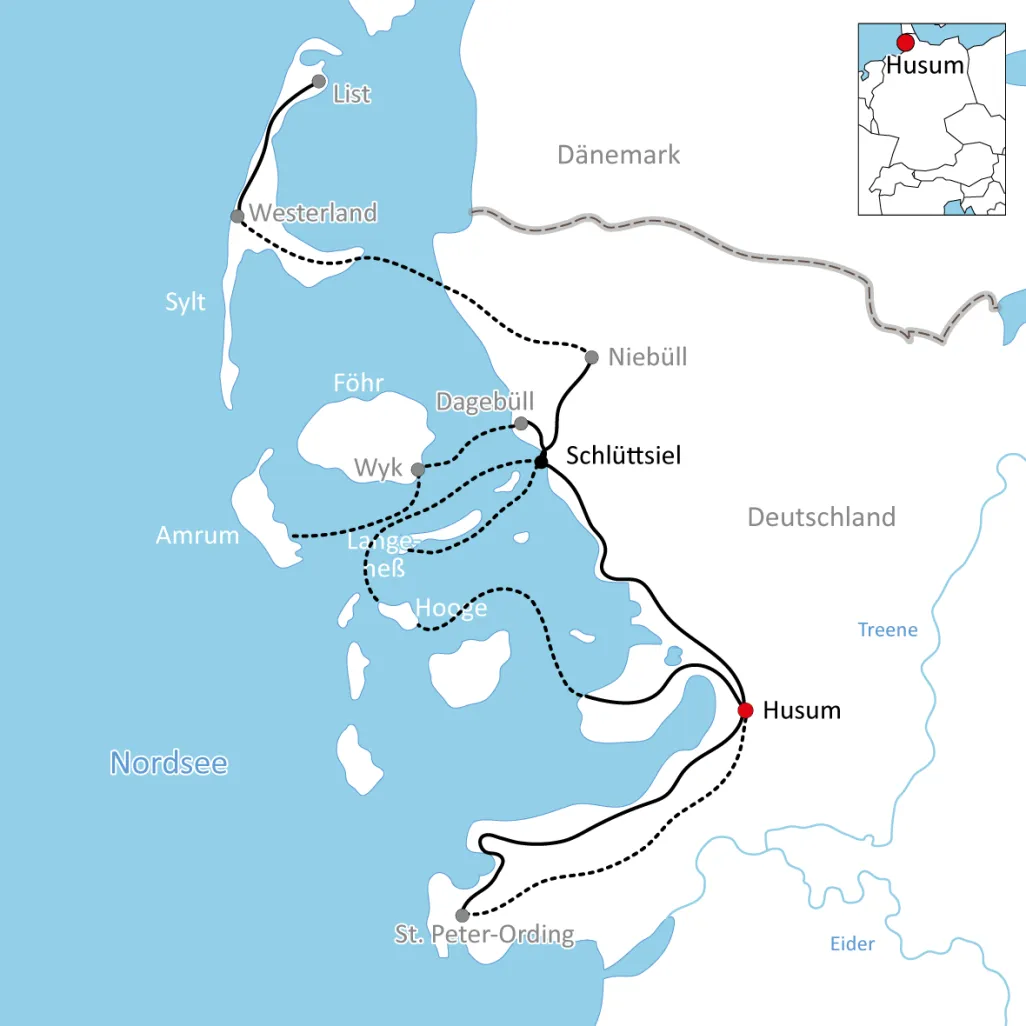 Map for the bike tour to the Wadden Sea Islands