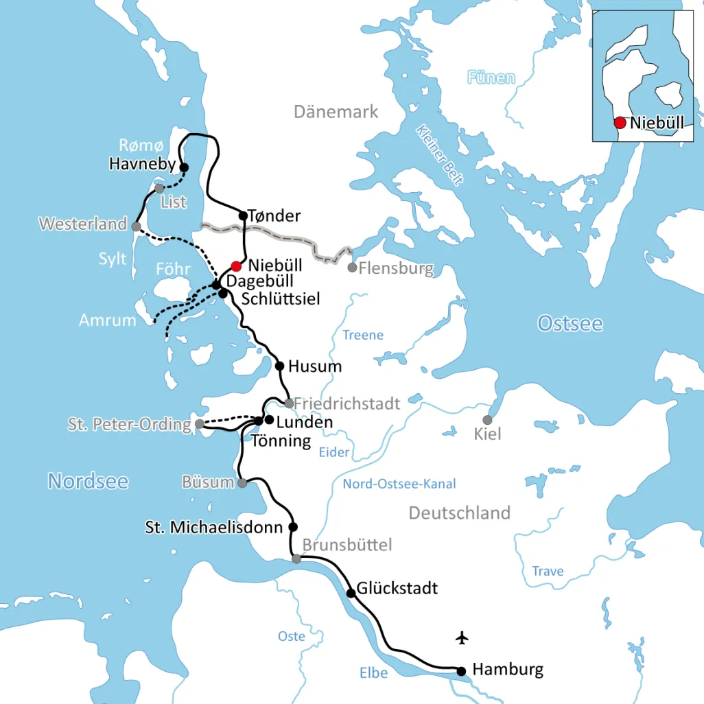 Map for a great cycling vacation on the North Sea