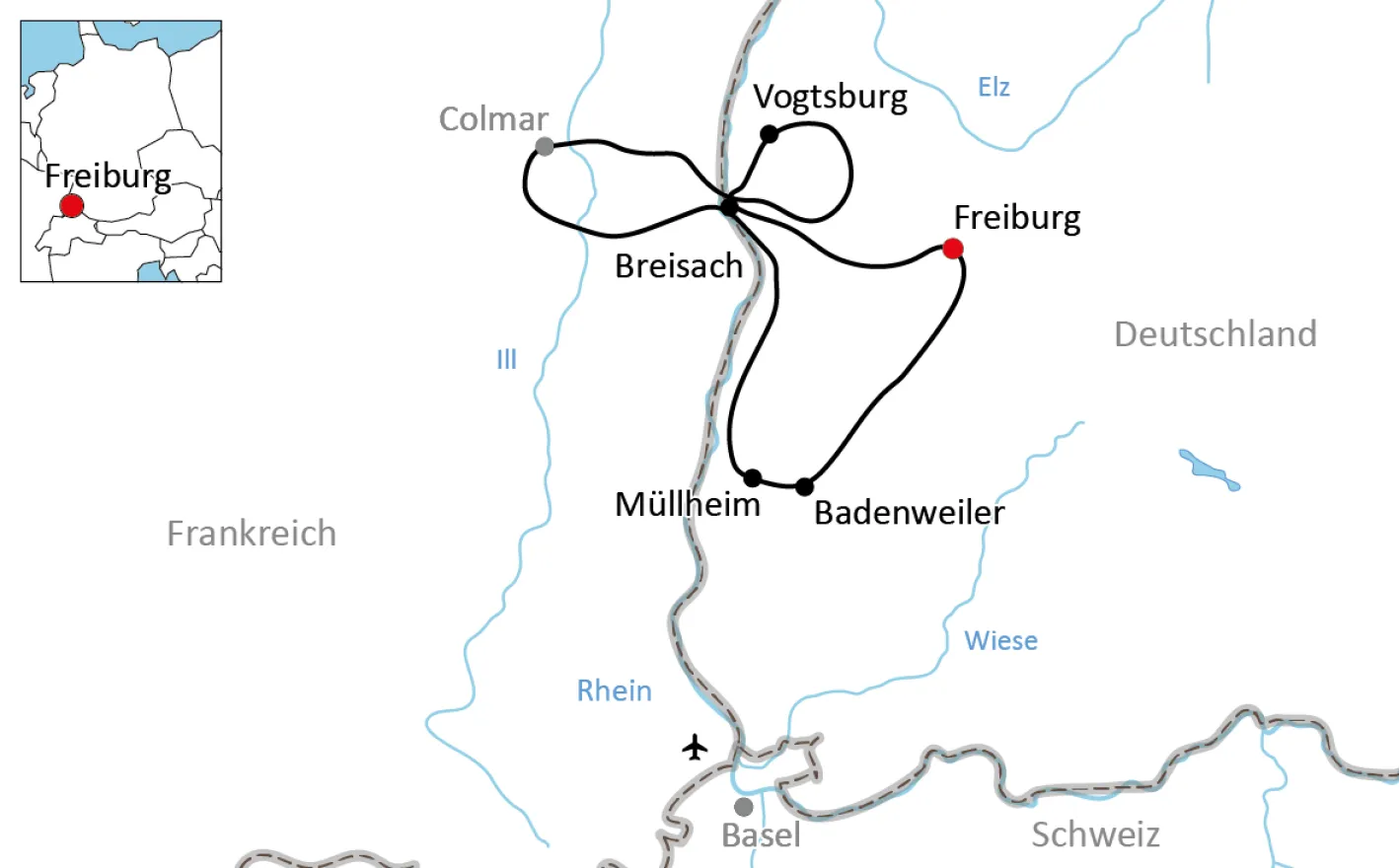 Map for the bike tour around the Kaiserstuhl